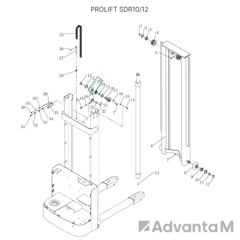 Ролик мачты для штабелеров SDR 1-1,2 т, SDR1635  - 1