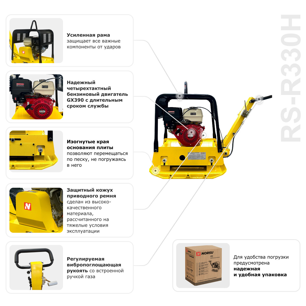 Виброплита бензиновая реверсивная NORSU RS-R330H - 7